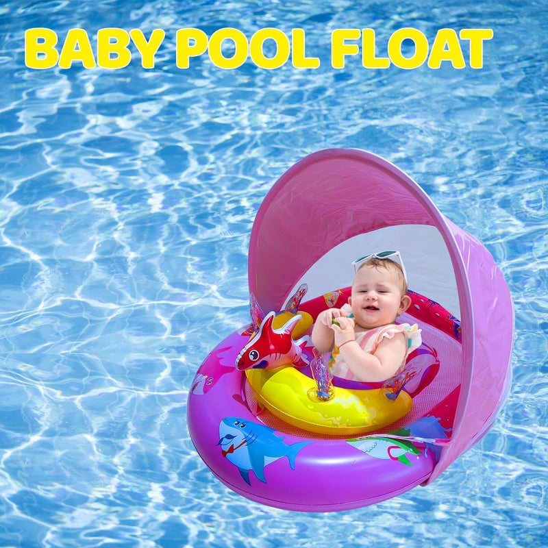 RAYBITU Inflatable Baby Pool Float with UPF50+ Sun Protection Canopy, Adjustable Safety Seat & Interactive Toy Play Console - Includes Ocean Animal Toys for Infants & Toddlers 3-36 Months - Image 2